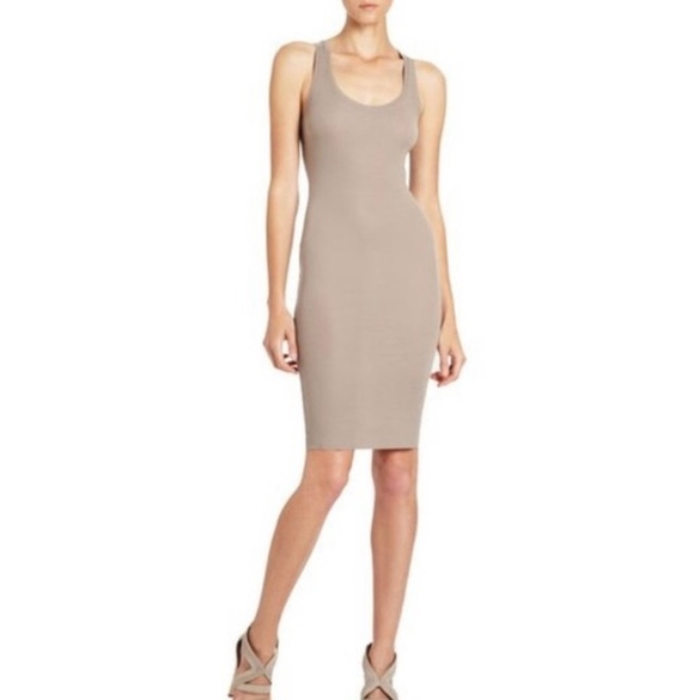 BCBGMaxazria Hazel Tank Dress in Gravel Taupe Lyocell Ribbed Knit Sz M
